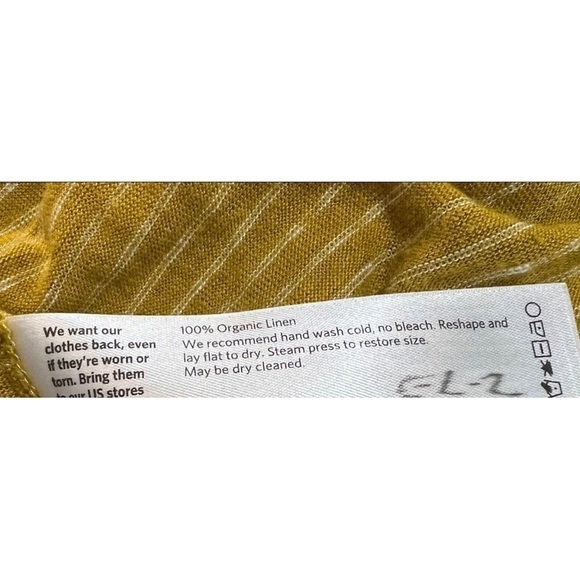 Eileen Fisher Sz S 100% Organic LINEN Mustard Yellow Striped Knit Tunic Top Tee - Picture 5 of 5